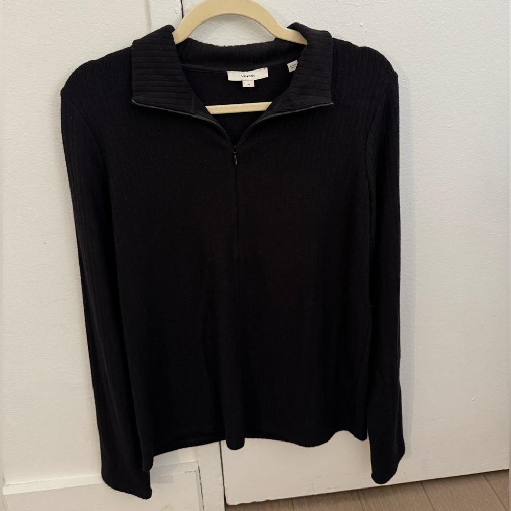 Vince Black Long Sleeve Ribbed Half Zip